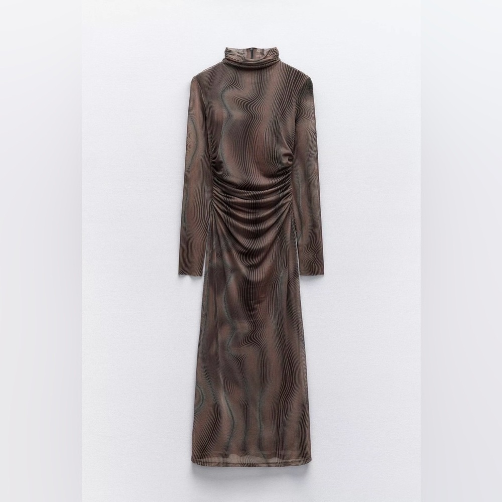 Zara Printed Long Sleeve Sheer Lined Dress | Small | Excellent Condition